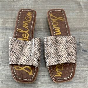 Sam Edelman Brown and Tan Snakeskin Slides